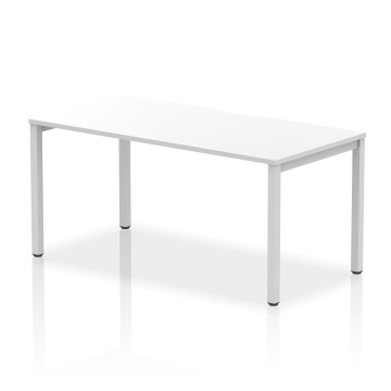 Office Bench Desks Evolve Plus 1600mm Single Starter Office Bench Desk White Top Silver Frame BE126