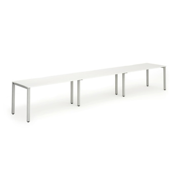 Evolve Plus Single Row 3 Person Bench Desk with Silver Frame
