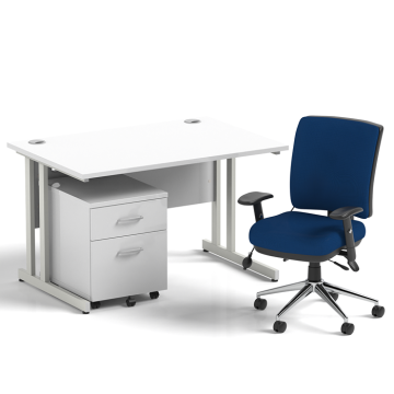 Impulse Silver Cantilever Straight Desk with 2 drawer mobile pedestal and office chair