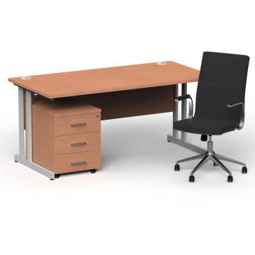 Office Desk Bundles Impulse 1600 Desk Beech, Silver Cntlvr Leg, 3 Drw Ped, Ezra Black BUND1295