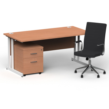 Office Desk Bundles Impulse 1600 Desk Beech, White Cntlvr Leg, 2 Drw Ped, Ezra Black BUND1301