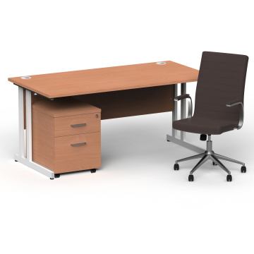 Office Desk Bundles Impulse 1600 Desk Beech, White Cntlvr Leg, 2 Drw Ped, Ezra Brown BUND1325