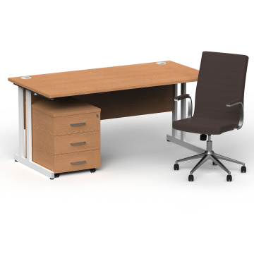 Office Desk Bundles Impulse 1600 Desk Beech, White Cntlvr Leg, 3 Drw Ped, Ezra Brown BUND1331