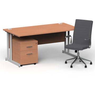Office Desk Bundles Impulse 1600 Desk Beech, Silver Cntlvr Leg, 2 Drw Ped, Ezra Grey BUND1337