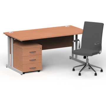 Office Desk Bundles Impulse 1600 Desk Beech, Silver Cntlvr Leg, 3 Drw Ped, Ezra Grey BUND1343