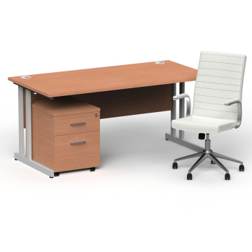 Office Desk Bundles Impulse 1600 Desk Beech, Silver Cntlvr Leg, 2 Drw Ped, Ezra White BUND1361