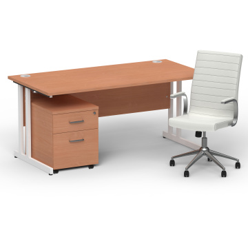 Office Desk Bundles Impulse 1600 Desk Beech, White Cntlvr Leg, 2 Drw Ped, Ezra White BUND1373