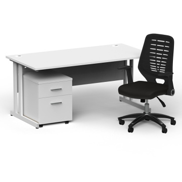 Impulse Silver Cantilever Straight Desk 2 Drawer Mobile Ped