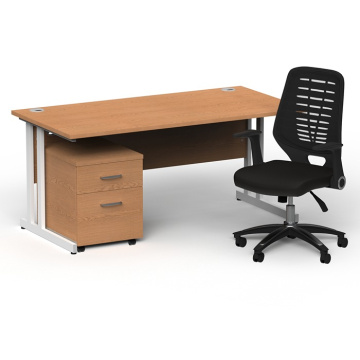 Impulse White Cantilever Straight Desk 2 Drawer Mobile Ped