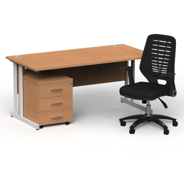 Impulse White Cantilever Straight Desk With Mobile Pedestal and Relay Black Back Operator Chair