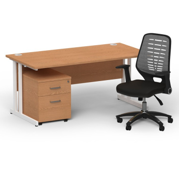 Impulse White Cantilever Straight Desk 2 Drawer Mobile Ped