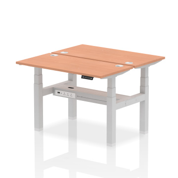 Office Ergonomic Desks Air B2B 1200x600mm HAdj 2P Desk Beech, Cable Ports Silver Frame HA01532
