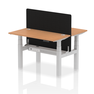 Air B2B 2 Person Slimline Height Adjustable Desk Silver Frame, Cable Ports, Screen