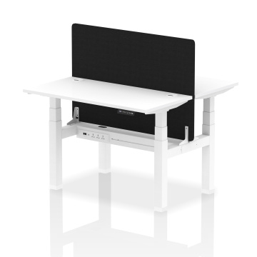 Office Ergonomic Desks Air B2B 1200x600mm HAdj 2P Desk White, Cable Ports White Frame DI, Black Screen HA01565DI