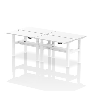 Air B2B 1200x600mm HAdj 4P Desk White, Cable Ports White Frame