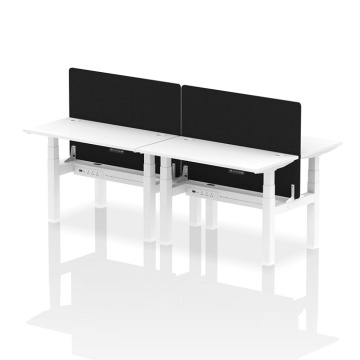 Air B2B 4 Person Height Adjustable Silmline Desk, Cable Ports, White Frame, Screen