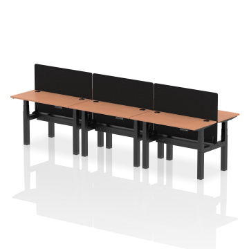 Office Ergonomic Desks Air B2B 1200x600mm HAdj 6P Desk Beech, Cable Ports Black Frame, Black Screen HA01603