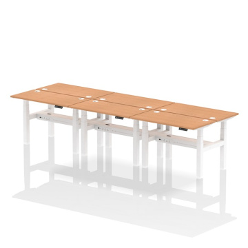 Air B2B 6 Person Height Adjustable Silmline Desk, Cable Ports, White Frame