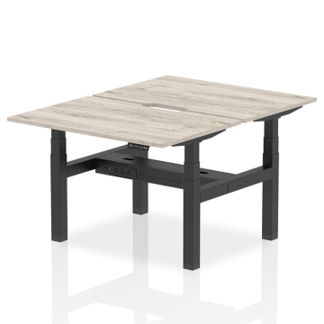 Air Back-to-Back 2 Person Height Adjustable Scalloped Desk Black Frame