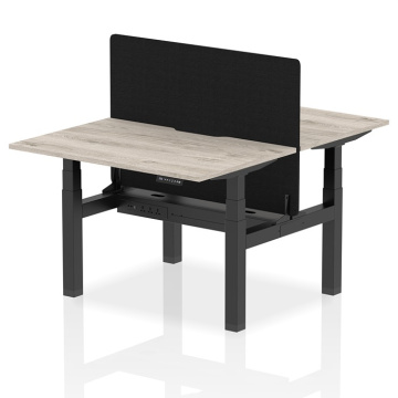 Air Back-to-Back 2 Person Height Adjustable Scalloped Desk Black Frame, Screen