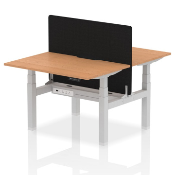 Air Back-to-Back 2 Person Scalloped Height Adjustable Desk Silver Frame, Screen
