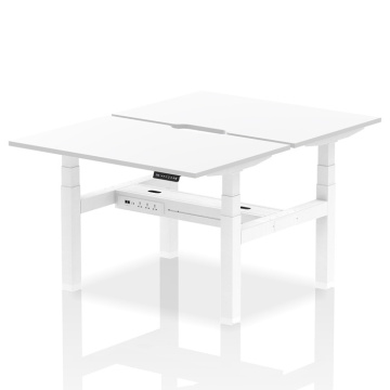 Air Back-to-Back 2 Person Height Adjustable Desk Scallops, White Frame