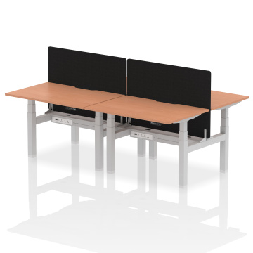 Office Ergonomic Desks Air B2B 1200x800mm HAdj 4P Desk Beech Top,scallops Silver Frame, Black Screen HA01719