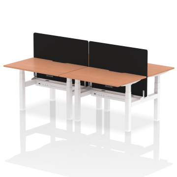 Office Ergonomic Desks Air B2B 1200x800mm HAdj 4P Desk Beech Top,scallops White Frame, Black Screen HA01721