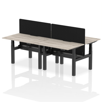 Office Ergonomic Desks Air B2B 1200x800mm HAdj 4P Desk Grey Oak Top,scallops Black Frame, Black Screen HA01729