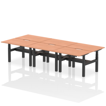 Office Ergonomic Desks Air B2B 1200x800mm HAdj 6P Desk Beech Top,scallops Black Frame HA01788