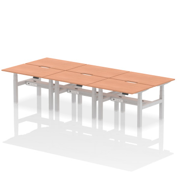Office Ergonomic Desks Air B2B 1200x800mm HAdj 6P Desk Beech Top,scallops Silver Frame HA01790