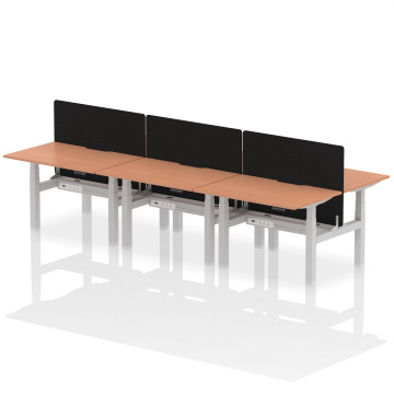 Office Ergonomic Desks Air B2B 1200x800mm HAdj 6P Desk Beech Top,scallops Silver Frame, Black Screen HA01791