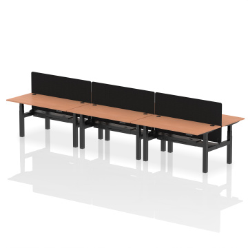 Office Smart Desks Air B2B 1600x800mm HAdj 6P Desk Beech, Cable Ports Black Frame DI, Black Screen HA02431DI