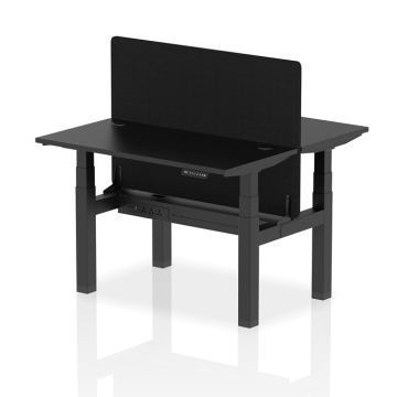 Air B2B 2 Person Slimline Height Adjustable Desk Black Frame, Cable Ports, Screen