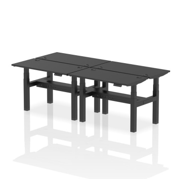 Air Back-to-Back 4 Person Slimline Height Adjustable Desk Black Frame, Cable Ports