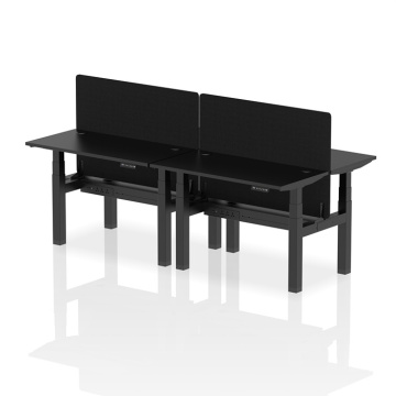 Air B2B 4 Person Slimline Height Adjustable Desk Black Frame, Cable Ports, Screen