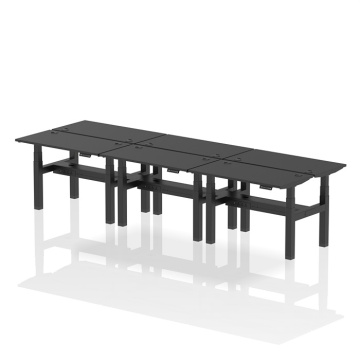 Air B2B 6 Person Slimline Height Adjustable Desk Black Frame, Cable Ports