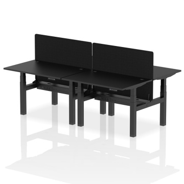 Air Back-to-Back 4 Person Height Adjustable Desk Black Frame and Screen