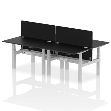 Air Back-to-Back 4 Person Height Adjustable Desk Silver Frame, Black Screen