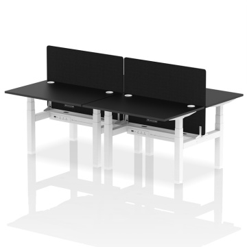 Air Back-to-Back 4 Person Height Adjustable Desk White Frame, Black Screen