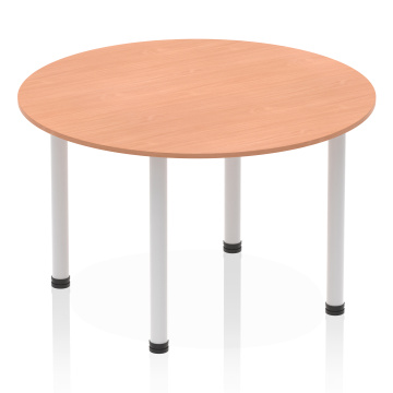 Office Meeting Tables Impulse 1200 Round Table Beech, Silver Post Leg I000080