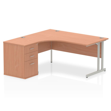 Office Corner & L-Shaped Desks Impulse 1600mm Left Crescent Desk Beech, Silver Cantilever Leg 600D Desk High Ped I000537