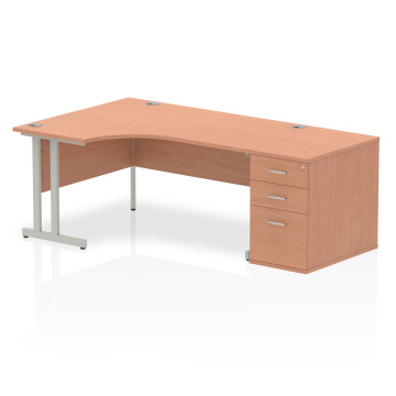 Office Corner & L-Shaped Desks Impulse 1600 Left Crescent Desk Beech, Silver Cantilever Leg 800D Desk High Ped I000561
