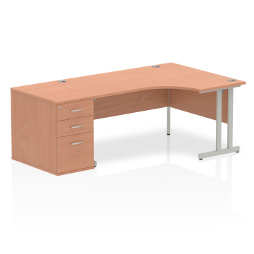 Office Corner & L-Shaped Desks Impulse 1600 Right Crescent Desk Beech, Silver Cantilever Leg 800D Desk High Ped I000573