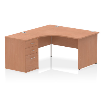 Office Corner & L-Shaped Desks Impulse 1400mm Left Crescent Panel End Desk Beech 600 Deep Desk High Pedestal I000581