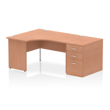 Office Corner & L-Shaped Desks Impulse 1400mm Left Crescent Desk Beech Panel End 800 Deep Desk High Pedestal I000605