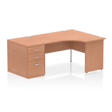 Office Corner & L-Shaped Desks Impulse 1400mm Right Crescent Desk Beech Panel End 800 Deep Desk High Pedestal I000617