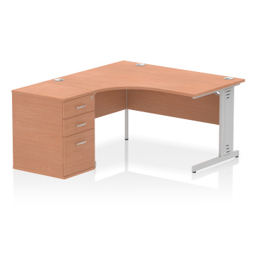 Office Corner & L-Shaped Desks Impulse 1400mm Left Crescent Desk Beech, Cable Managed Leg 600D Desk High Ped I000629