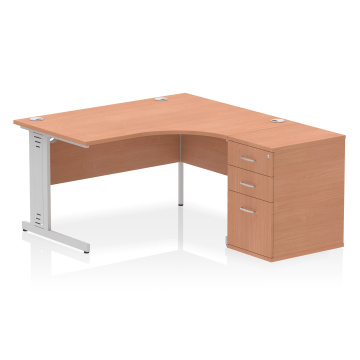Office Corner & L-Shaped Desks Impulse 1400mm Right Crescent Desk Beech, Cable Managed Leg 600D Desk High Ped I000641