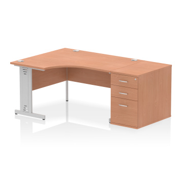Office Corner & L-Shaped Desks Impulse 1400 Left Crescent Desk Beech, Cable Managed Leg Workstation 800D Desk High Ped I000653